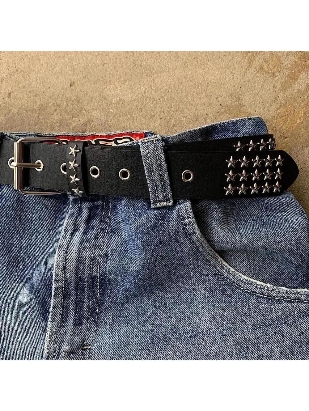 Cyber Y2k 2000s style star studded grunge emo black and silver belt. High qualit